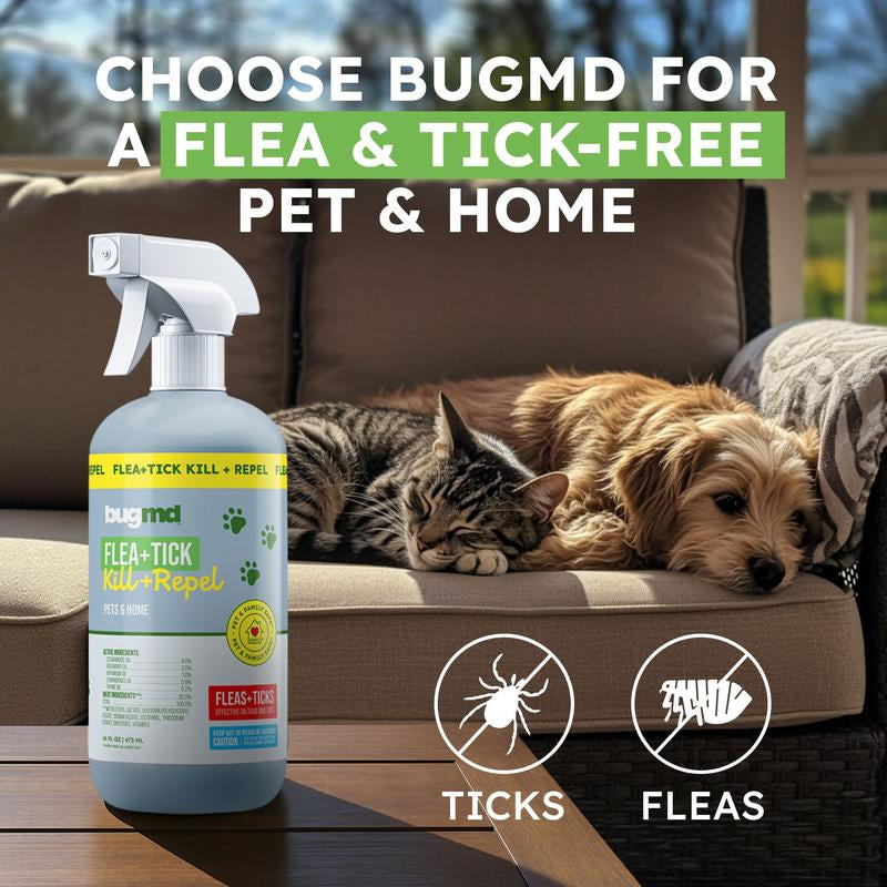 Bugmd Flea & Tick Spray for Dogs, Cats & Home – Plant-Based Formula with Cedarwood Oil – Indoor/Outdoor Use – 16 Oz