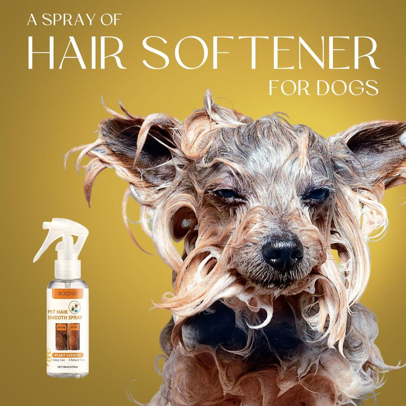 ROZINO Pet Hair Smooth Spray with Plant Keratin - 100Ml Deep Nourishing Frizz-Free Grooming Solution for Gentle Pet Coat Care Horse Shampoo Furminator Brush
