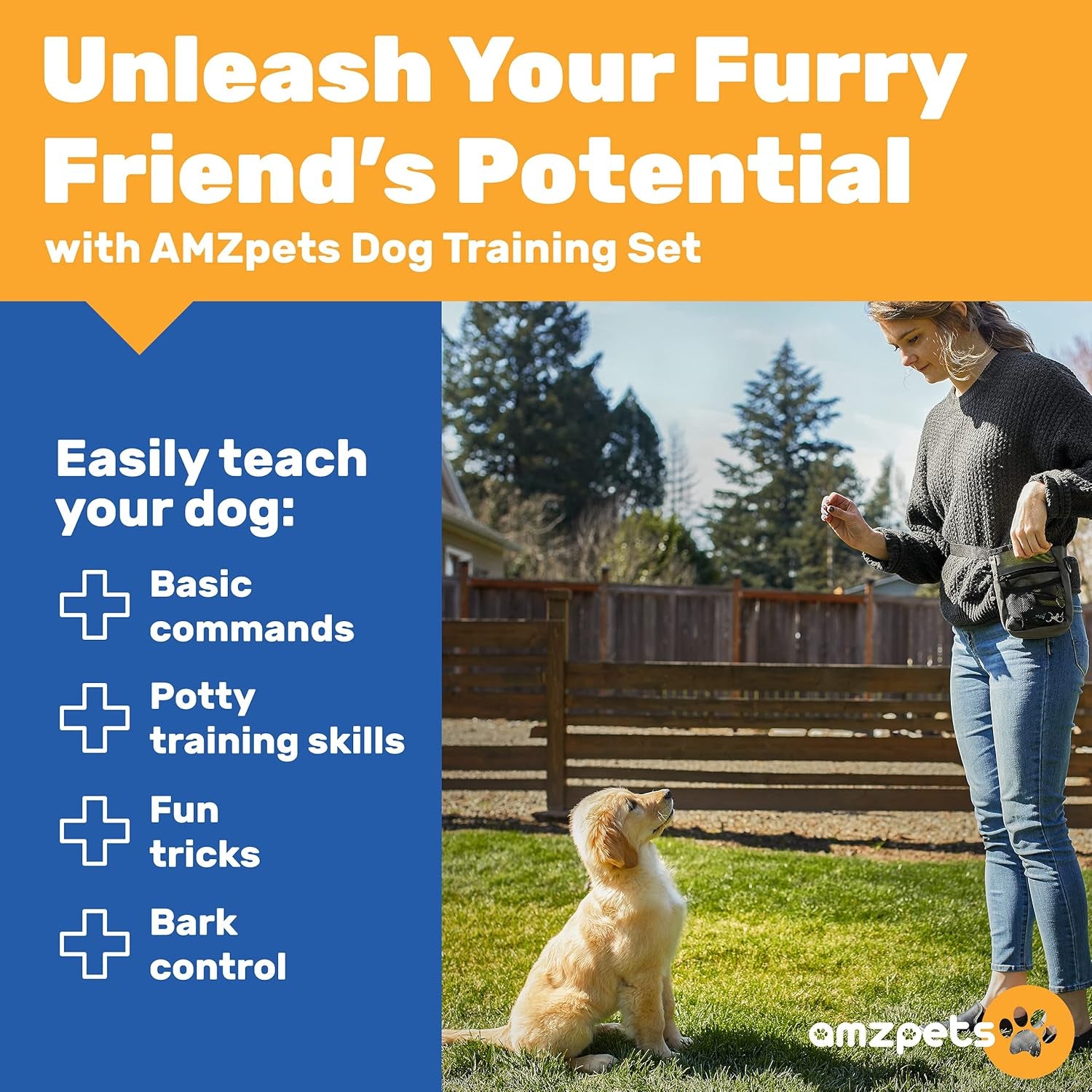 Dog Training Set, Puppy Supplies Starter Kit with Dogs Clicker, Treat Pouch Bag, Housetraining Door Bells, Ultrasonic Whistle, for Teaching Pet Commands, Bark Control, and Potty Training