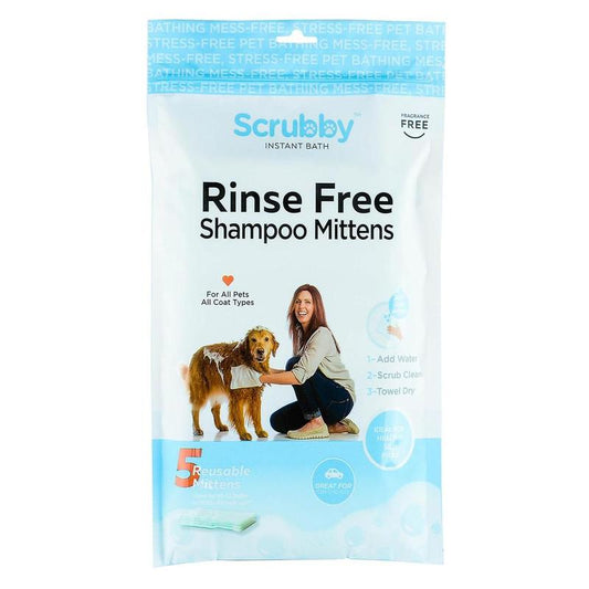 Rinse Free Shampoo Mittens for Dogs, Bath Wipes for Bathing and Washing Pets, Hypoallergenic No Rinse Wash Mitt for Grooming, Lather Wipe Dry - 5 Pack