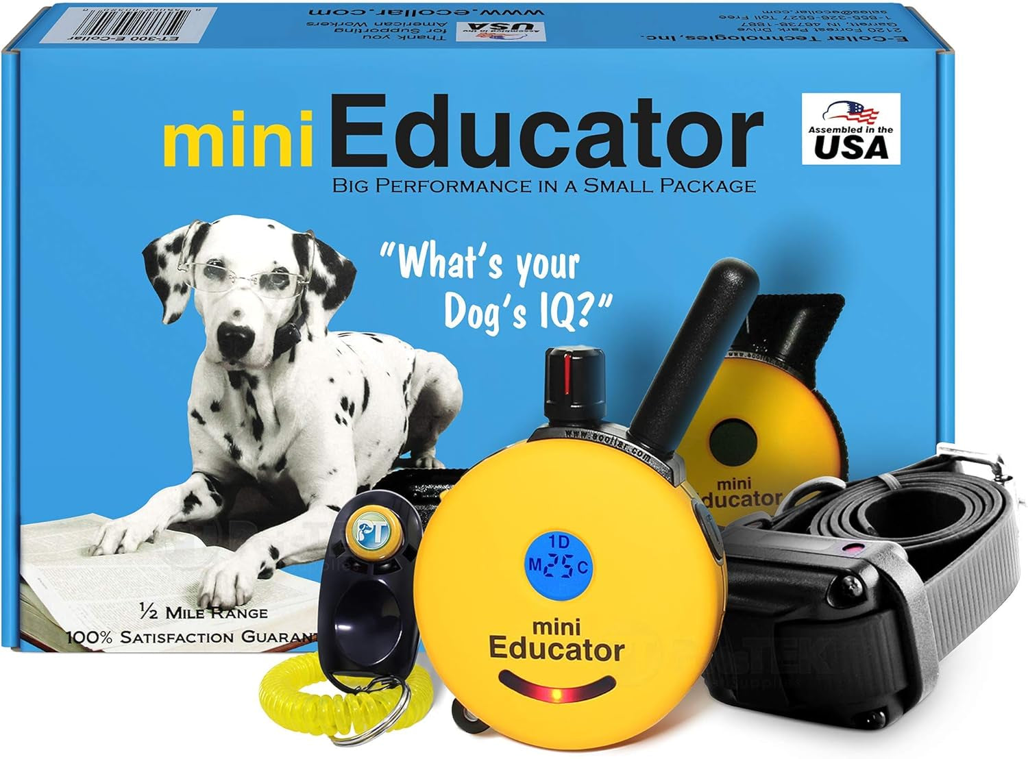 E-Collar - ET-300-1/2 Mile Remote Waterproof Trainer Mini  Remote Training Collar - 100 Training Levels plus Vibration and Sound - Includes Petstek Dog Training Clicker