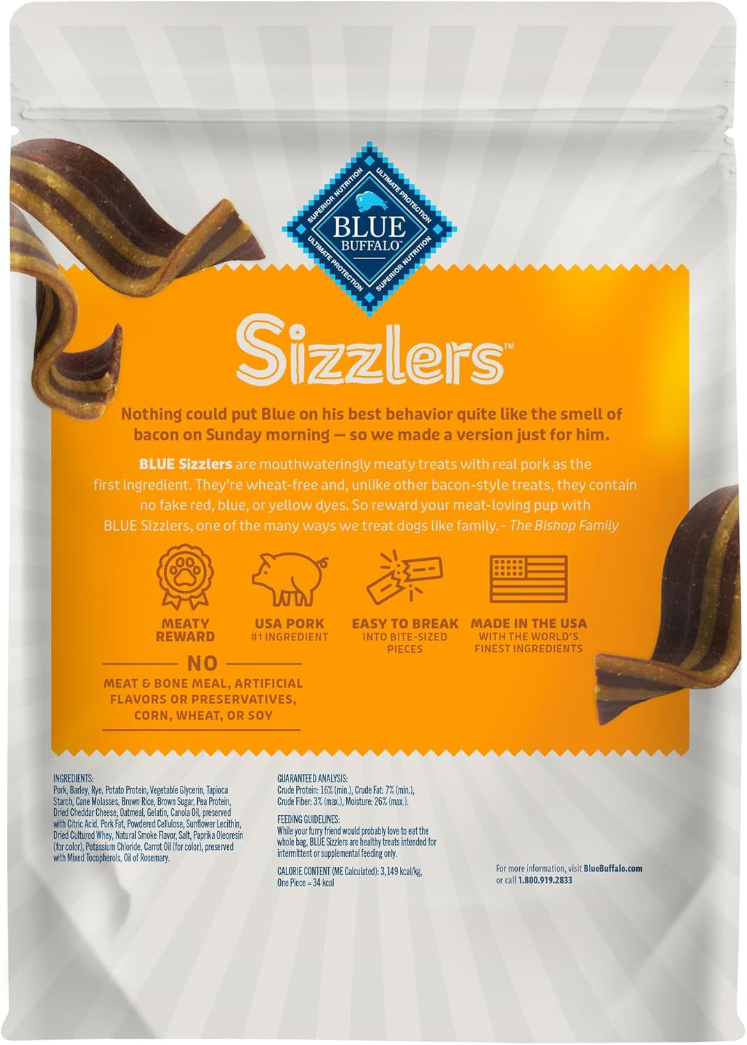 Sizzlers Bacon-Style Dog Treats with Real USA Pork, Cheddar Flavor, 15-Oz Bag