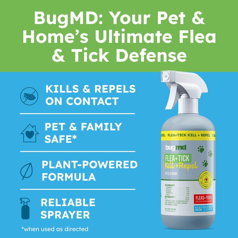 Bugmd Flea & Tick Spray for Dogs, Cats & Home – Plant-Based Formula with Cedarwood Oil – Indoor/Outdoor Use – 16 Oz