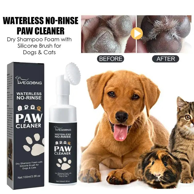 Dog Paw Washing Foam Pet Foot Cleaning Foam Rinse-Free Paw Cleaner No Washing Claw Care Supplies for Cat with Silicone Brush