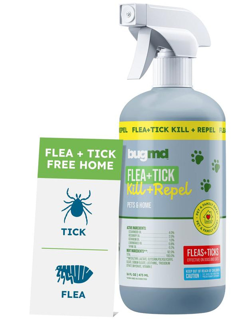 Bugmd Flea & Tick Spray for Dogs, Cats & Home – Plant-Based Formula with Cedarwood Oil – Indoor/Outdoor Use – 16 Oz