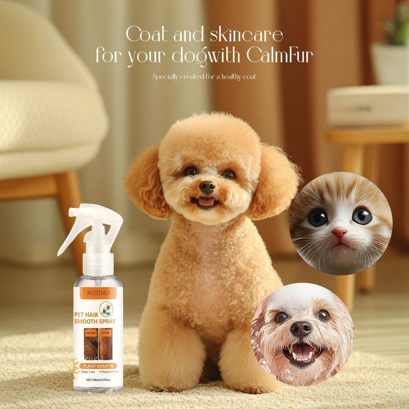 ROZINO Pet Hair Smooth Spray with Plant Keratin - 100Ml Deep Nourishing Frizz-Free Grooming Solution for Gentle Pet Coat Care Horse Shampoo Furminator Brush