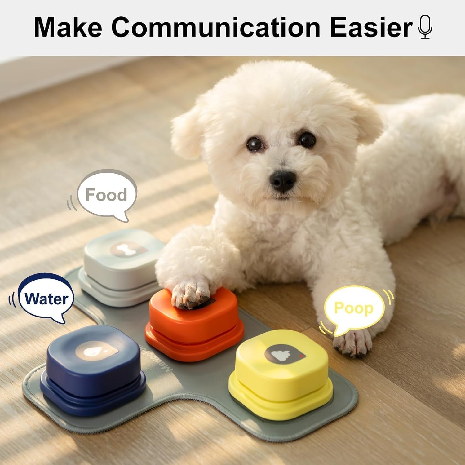 Dog Buttons for Communication Starter Pack Recordable Dog Talking Buttons Set Dog Training Speaking Buttons Dog Clicker with Mat & Stickers (4 Packs-Rubber Mat)