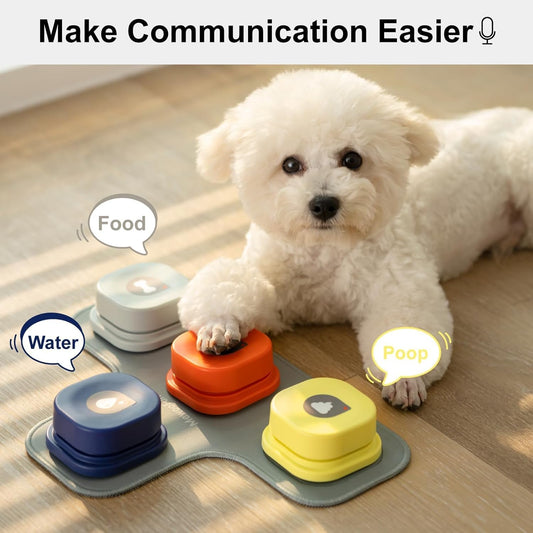 Dog Buttons for Communication Starter Pack Recordable Dog Talking Buttons Set Dog Training Speaking Buttons Dog Clicker with Mat & Stickers (4 Packs-Rubber Mat)
