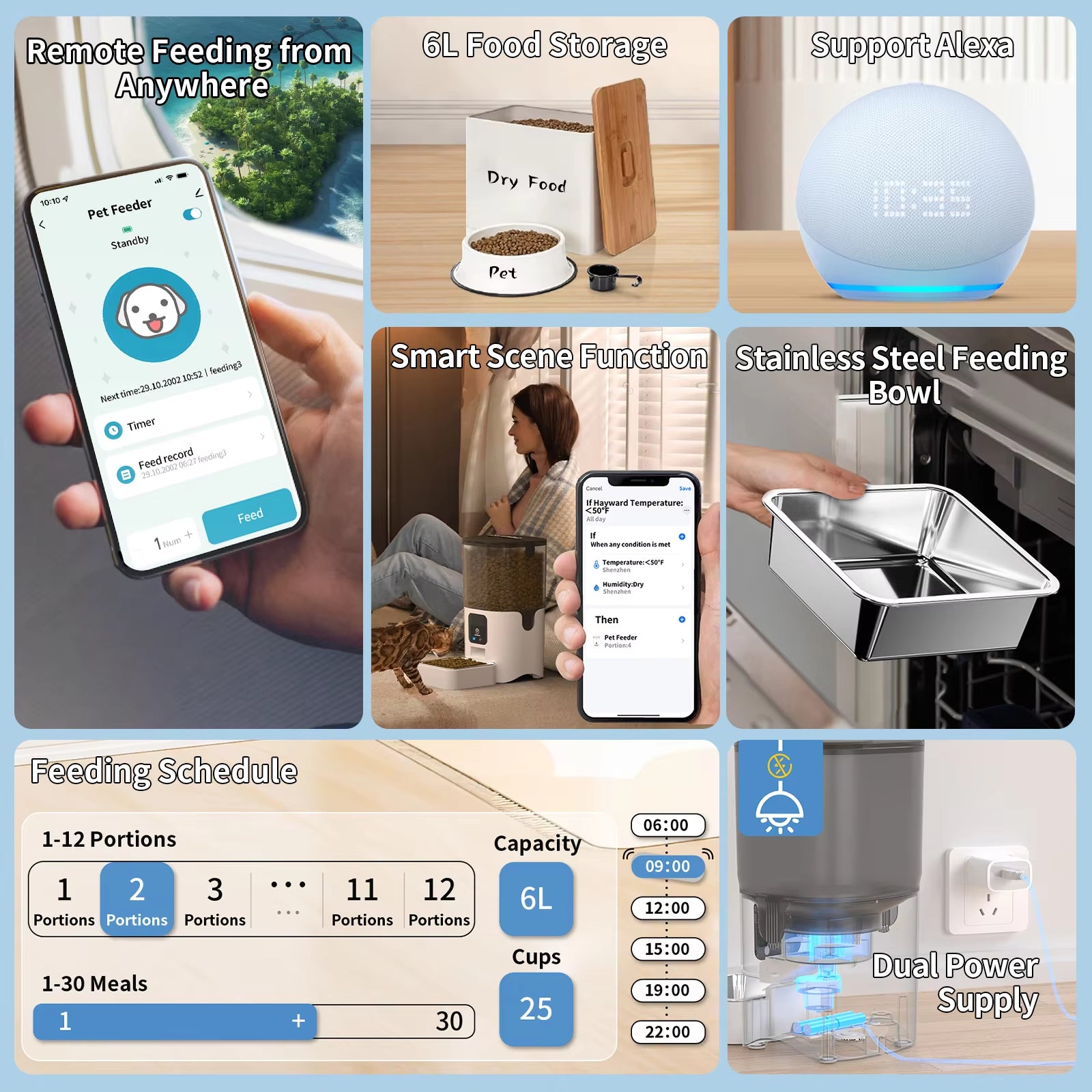 Smart Automatic Dog Feeders Wifi Pet Feeder with APP Control for Remote Feeding Detachable for Easy Clean Dog Food